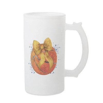 Elanze Designs Freezable Beer Stein Mug With Thumb Grip Handle, 16 Ounce Frosted Glass, Basketball With Gold Bow