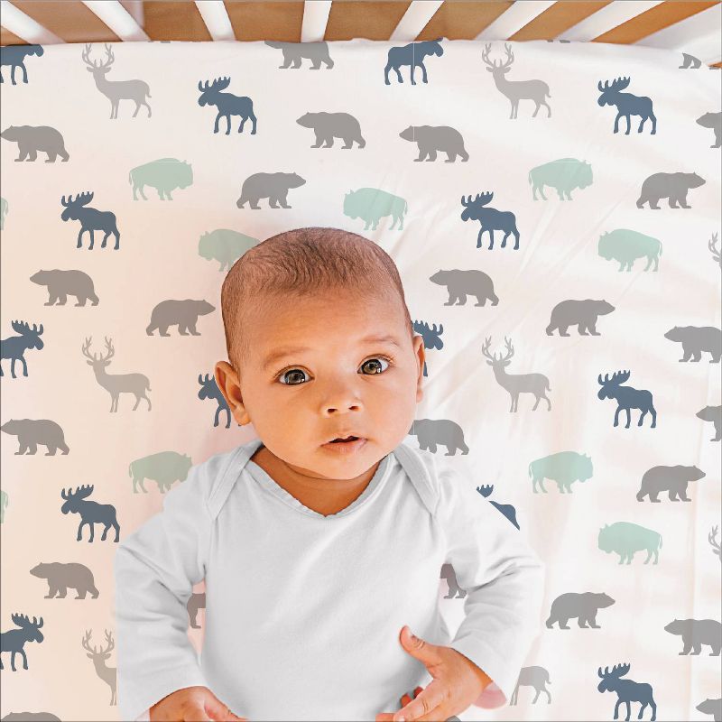 The Peanutshell Fitted Crib Sheet for Baby Boys&#39; or Baby Girls&#39; -  Blue and Gray, Woodland Animal, 3 of 5
