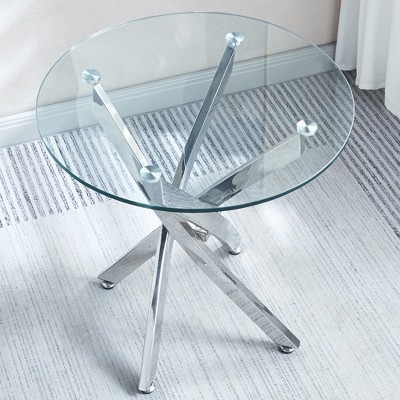 Vynxaria Modern Round Glass Coffee Tables - Sleek Design with Stainless Steel Accents