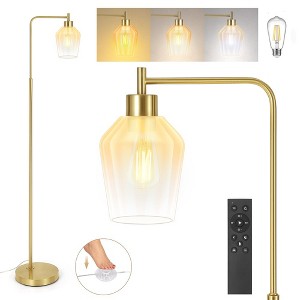 Whizmax Industrial Floor Lamp with 3 Temp Dimmable Bulb&Gradient Gold Glass Shade, Modern Standing Lamp Tall Lamp with Remote&Foot Control - 1 of 4
