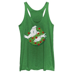 Women's Ghostbusters Christmas Wreath Logo Racerback Tank Top - 1 of 4