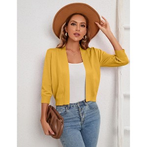 Clearlove Women's 3/4 Sleeve Open Front Cropped Cardigan Sweater Lightweight Knit Short Shrugs - 1 of 4