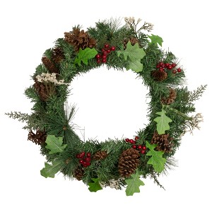 Northlight Decorated Natural Pine and Berry Artificial Christmas Wreath, 24-Inch, Unlit - 1 of 4