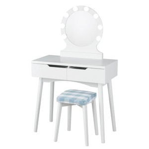 Tangkula Vanity Table Set w/ Lighted Makeup Dresser Mirror & Drawers White - 1 of 4