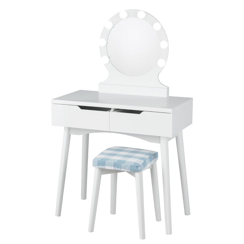 Tangkula Vanity Table Set w/ Lighted Makeup Dresser Mirror & Drawers White, 1 of 11