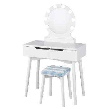 Tangkula Vanity Table Set w/ Lighted Makeup Dresser Mirror & Drawers White