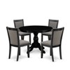 HomeStock 5-Piece Kitchen Room Table Set Pedestal Dining Table and 4 Dark Gotham Grey Linen Fabric Dining Chairs - Wire Brushed Black Finish - 3 of 4