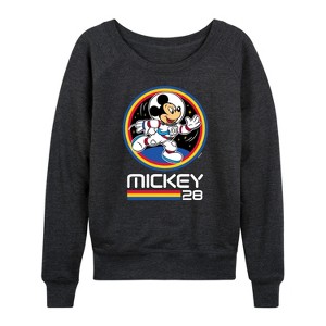 Women's - Disney - Mickey 28 Space Badge Lightweight French Terry Wide Neck Long Sleeve Shirt - 1 of 4