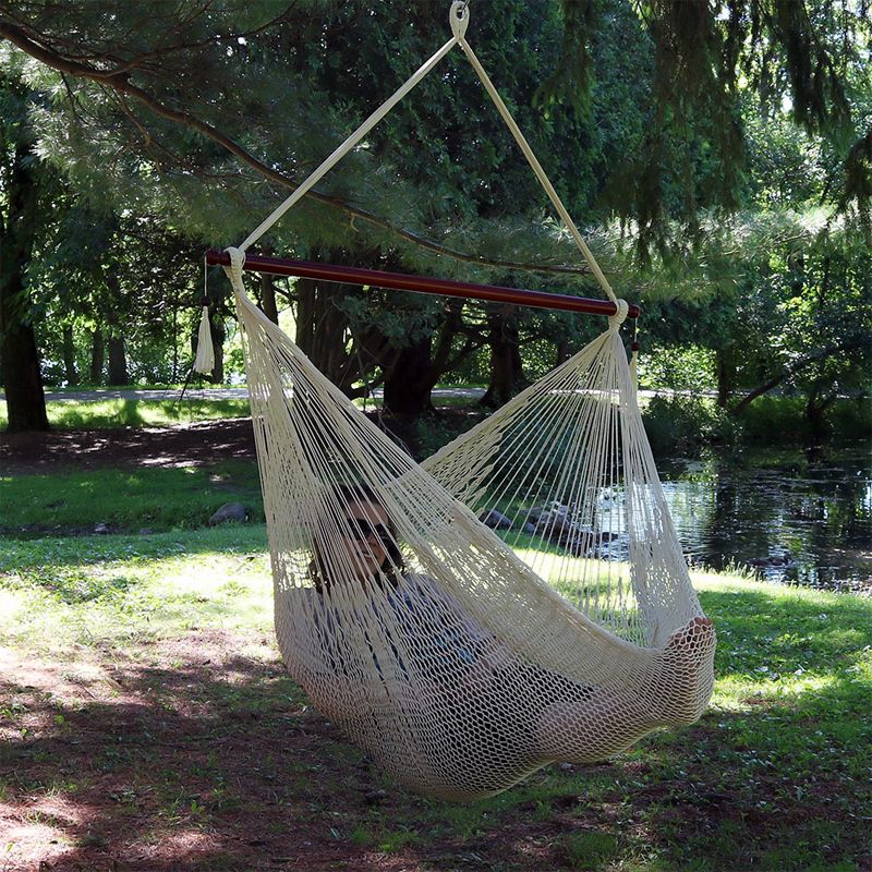 Sunnydaze Cabo Style Extra Large Hanging Rope Hammock Chair Swing with Spreader Bar - 360 lb Capacity - Cream, 5 of 7