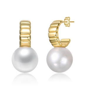 Guili Chic Sterling Silver 14K Gold-Plated Textured C-Hoop Freshwater Pearl Drop Earrings – A Blend of Modern Elegance and Timeless Style - 1 of 3