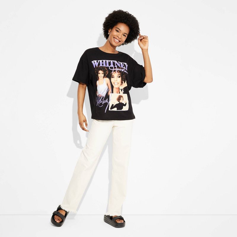 Women's Whitney Houston Oversized Short Sleeve Graphic T-Shirt - Black, 3 of 4