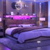 Aheaplus Headboard with Storage shelves and Charging Station, Wood Headboard with LED Light - 3 of 4