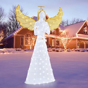 Costway 5 ft Festive Pre-Lit Angel with  Halo Wings & 150 LED Lights Zip Ties Ground Stakes - 1 of 4