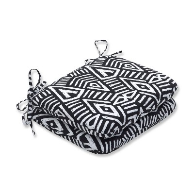 2pk Geometric Dimensions Rounded Corners Outdoor Seat Cushions Black - Pillow Perfect