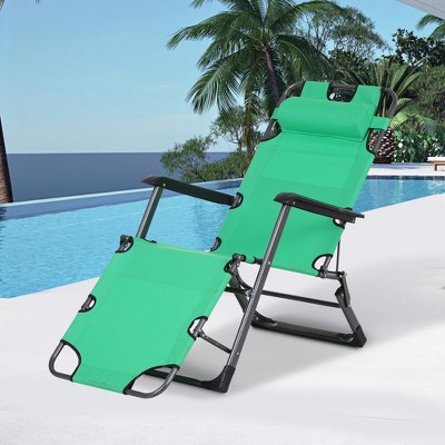 Green Adjustable Zero Gravity Chaise Lounger with Cushions
