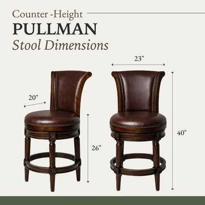 Dark Walnut Swivel Counter Stool with Brown Vegan Leather Upholstery