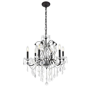 Elegant 24" Dark Bronze Chandelier with Clear Crystal Trim