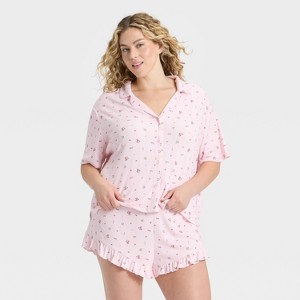 Women's Pointelle Notch Collar Shirt and Shorts Pajama Set - Wild Fable™ - 1 of 3