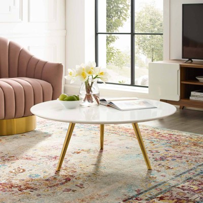 Lippa Round White Wood Coffee Table with Gold Legs