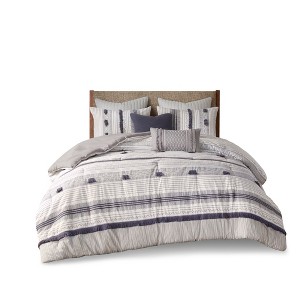 Gracie Mills Belinda Serene Stripe 3-Piece Cotton Comforter Set - 1 of 4