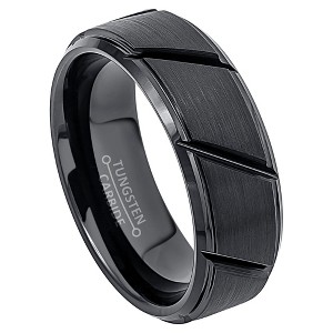 Jewelry Avalanche Black Diagonal Grooves Brushed Finish Beveled Tungsten Carbide Wedding Band, Comfort-fit, 8mm - 1 of 4