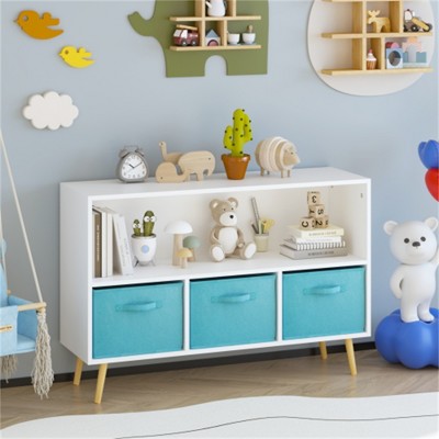 YONWAY Kids Bookcase with Collapsible Fabric Drawers, Children's Book Display, Kids Bookshelf with Toy Storage Cabinet Organizer