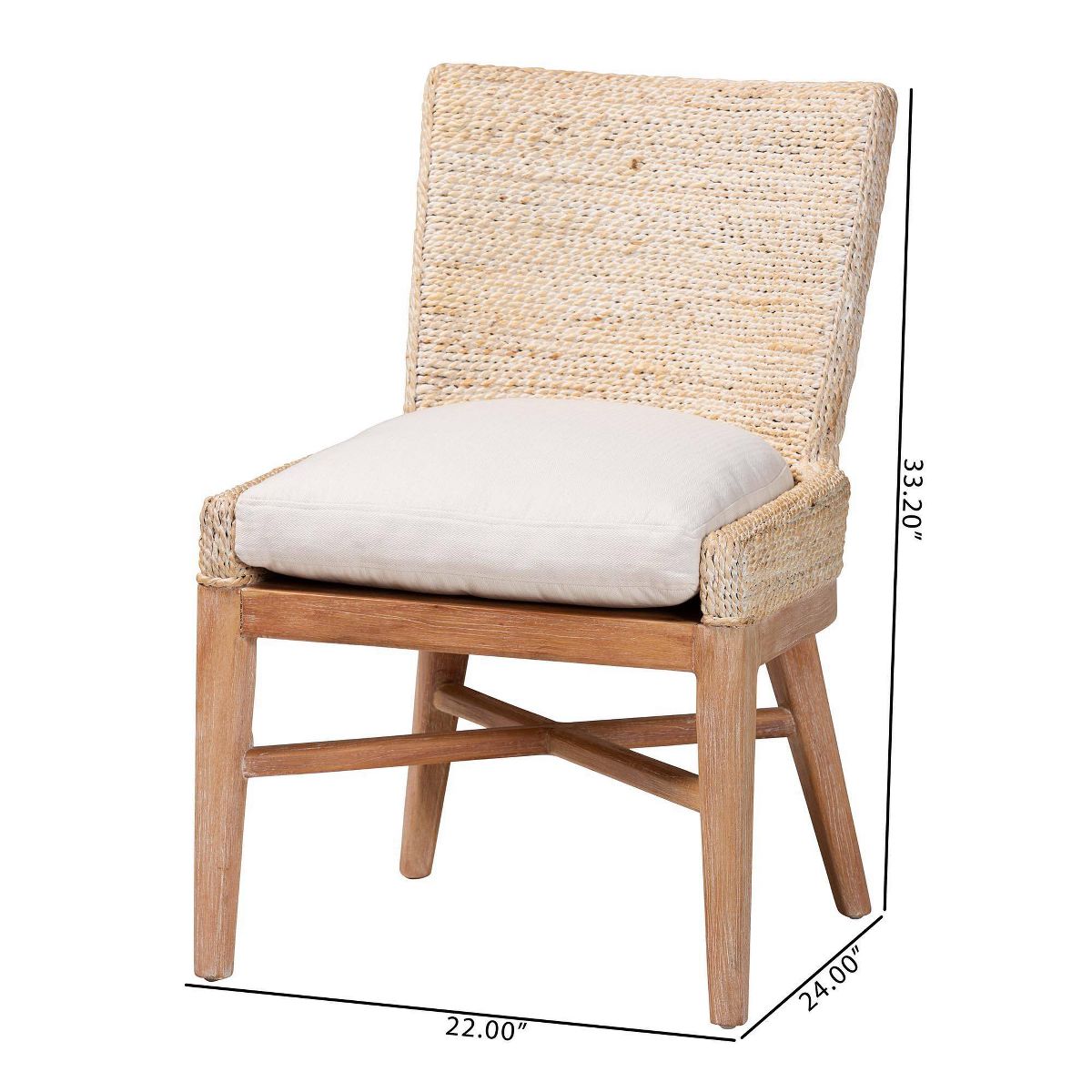 bali & pari Ridley Seagrass Dining Chair with Mahogany Wood Frame White Wash - thumbnail 4