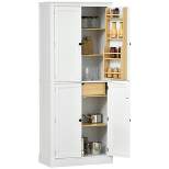 HOMCOM 72" Kitchen Pantry, 4-Door Kitchen Cabinet with 5-tier Storage Shelving, 8 Spice Racks, Interior Drawer and Adjustable Shelves, White