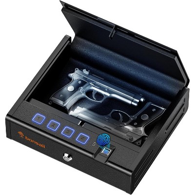 Bonsaii Biometric Gun Safe for Handguns, 3 Quick Access Methods, Fingerprint Lock, Type-C Port, Small with Light for Nightstand, Bedside, Car, Home