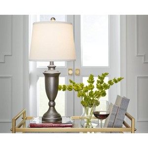 Signature Design by Ashley (Set of 2) Doraley Table Lamps Antique Silver/White: Cotton Shade, Metal Body, UL Listed - 1 of 4
