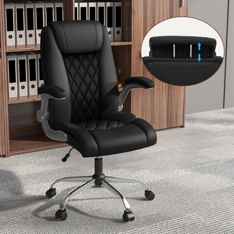 Costway PU Leather Office Chair Height Adjustable Executive Chair with Adjustable Headrest Brown/Black, 4 of 10