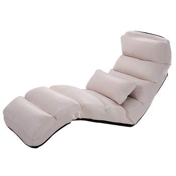 Costway Folding Lazy Sofa Chair Stylish Sofa Couch Beds Lounge Chair W/Pillow Beige New