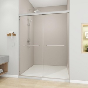 Zevemomo56"-60"Wx72"H Double Sliding Shower Door,with 1/4" (6mm)Thick Clear Tempered Glass, ilent Soft-Close Shatterproof,Stainless Steel Handle - 1 of 4