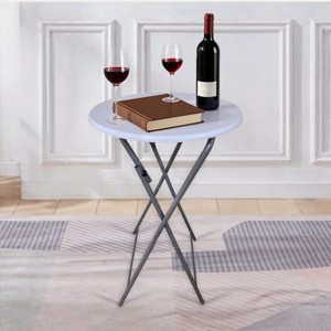 Syemin End Tables Round Folding Bar Height Table, Plastic Bar Height Folding Table, Small Side Table Sofa Table Living Room, White, 19.7"*19.3"*43.7" - 1 of 4