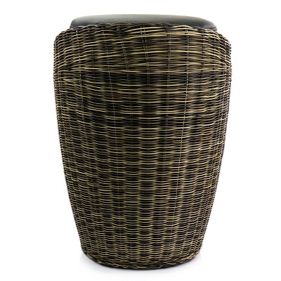 Elama 23" Brown and Black Wicker Outdoor Ottoman Chair