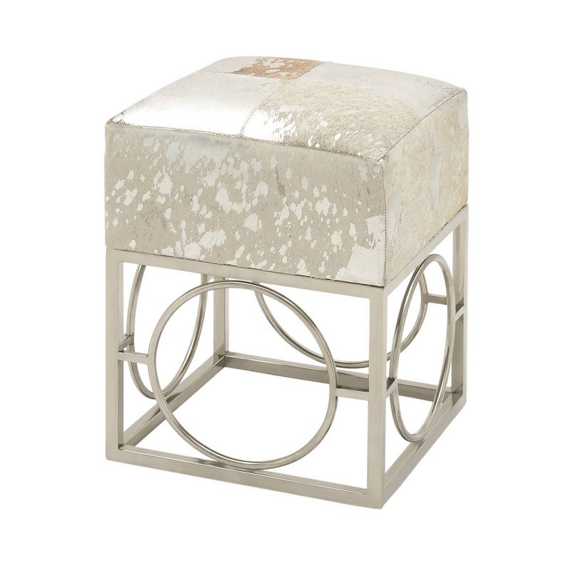 Contemporary Stainless Steel and Cowhide Leather Stool Ottoman Silver - Olivia &#38; May, 3 of 27