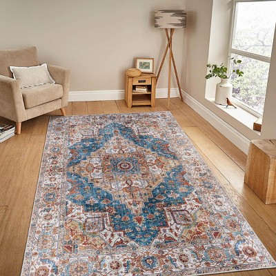 GlasFlength Rug Pads Vintage Bohemia Waterproof Extra Large Area Rugs Non-Slip Rug Pads Washable Rug for Room, Yellow, 84"*60"*0.31"
