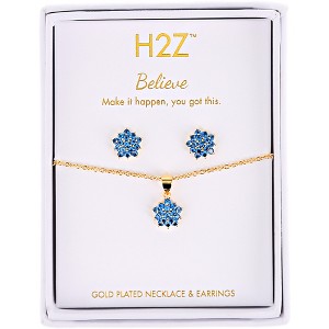 Pavilion Gift Company - Believe Floral Burst - Aquamarine Zircon - 16.5"-18.5" Inspirational 18K Gold Plated Gift Set - Necklaces - 1 of 4