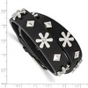 Chisel Stainless Steel Polished with Crystal Flower Studded Black Leather Adjustable Bracelet - 3 of 4