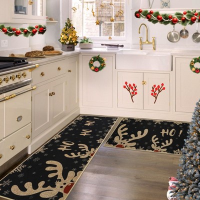 Machine Washable Christmas Holiday Decorative Area Rug Soft Indoor Non Slip Festive Welcome Doormat for Kitchen Bedroom