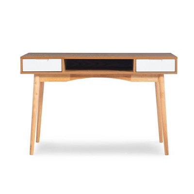 Perry White and Natural Wood Computer Desk with Drawers