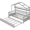 Acekool Twin Size House Bed with Drawers & Storage Shelves, Roof & Fence Rails, Playhouse Tent Bed Frame for Kids, Teens, Boys, Girls, Grey - 4 of 4