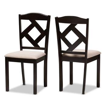 Set of 2 Ruth Modern And Contemporary Fabric Upholstered And Finished Dining Chairs Dark Brown/ Beige - Baxton Studio: Solid Rubberwood