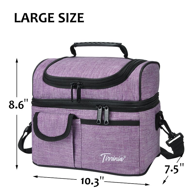 Tirrinia Insulated Lunch Bag, Leakproof Thermal Bento Cooler Tote for Women and Men, Dual Compartment with Shoulder Strap, 10.2" x 7.5" x 9", 6 of 10