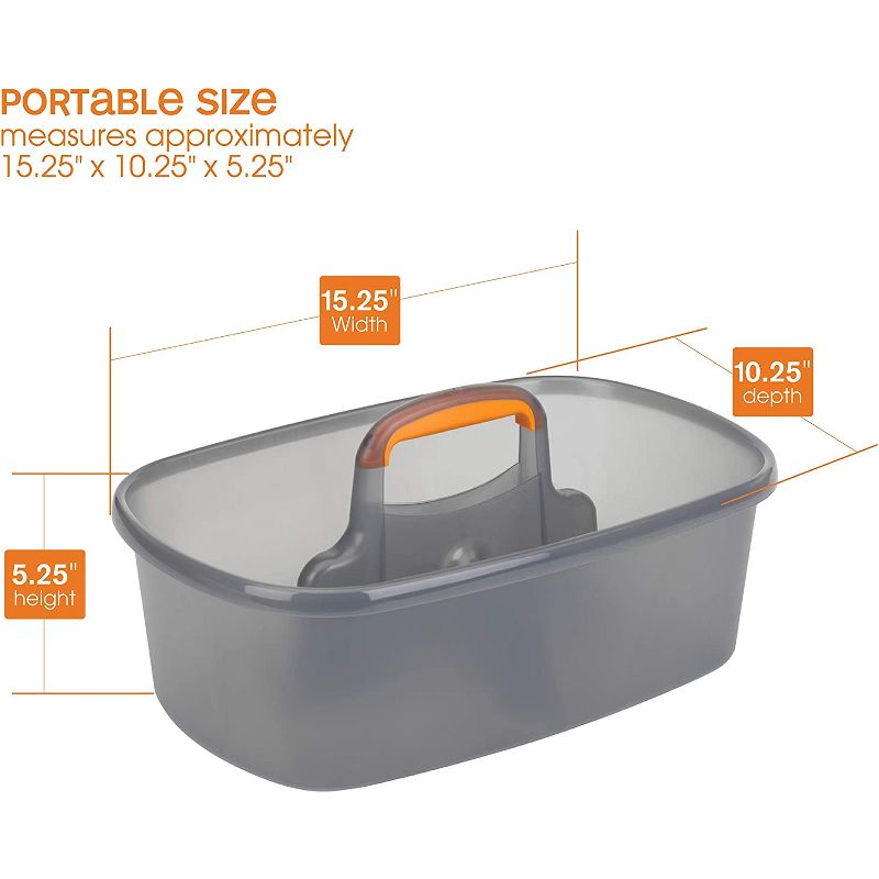 Casabella Plastic Multipurpose Cleaning Storage Caddy with Handle, 1.85 Gallon, Gray and Orange, 5 of 6