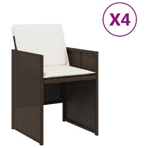 vidaXL Patio Chairs Outdoor Furniture Set 4 Pcs - Brown PE Rattan Chairs with Cushions - Compact Folding Garden Seating - 1 of 4