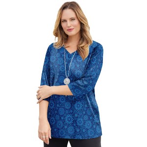 Catherines Women's Plus Size Petite Suprema 3/4 Sleeve V-Neck Tee - 1 of 4