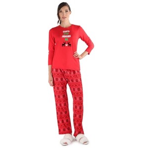Memoi Women's Santa Don't Judge Me Snowflake Love Two-Piece PJ Set - 1 of 4