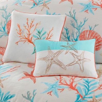 Queen Blue Cotton Reversible Coastal Comforter Set