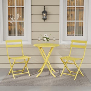 3 Pieces Patio Bistro Set for Outdoor,Bistro Table and Chairs Set of 2,Waterproof Folding Coffee Table and Chairs Sets, Foldable Small Patio Furniture - 1 of 4